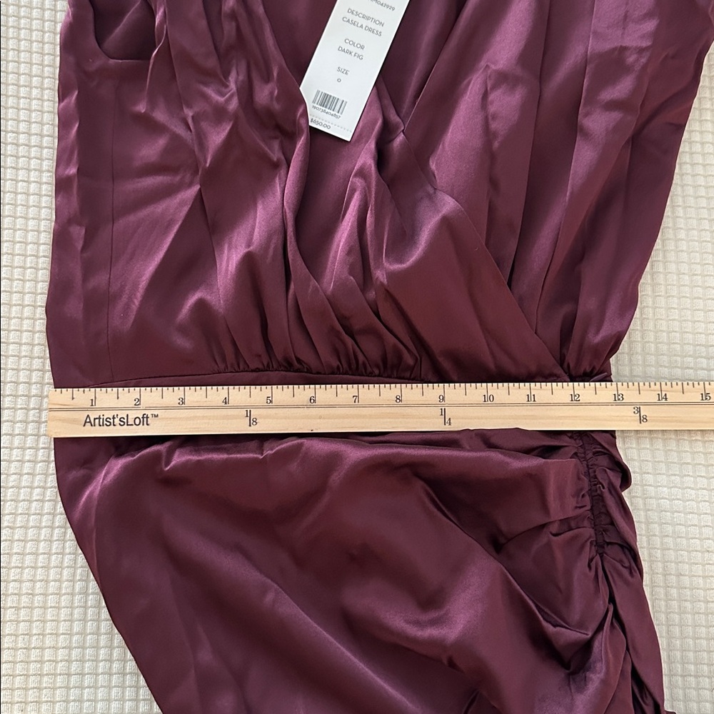 VERONICA BEARD Casela Ruched Silk Midi Dress Dark Fig Color (MSRP $698) NWT Sz 0 - Picture 11 of 12
